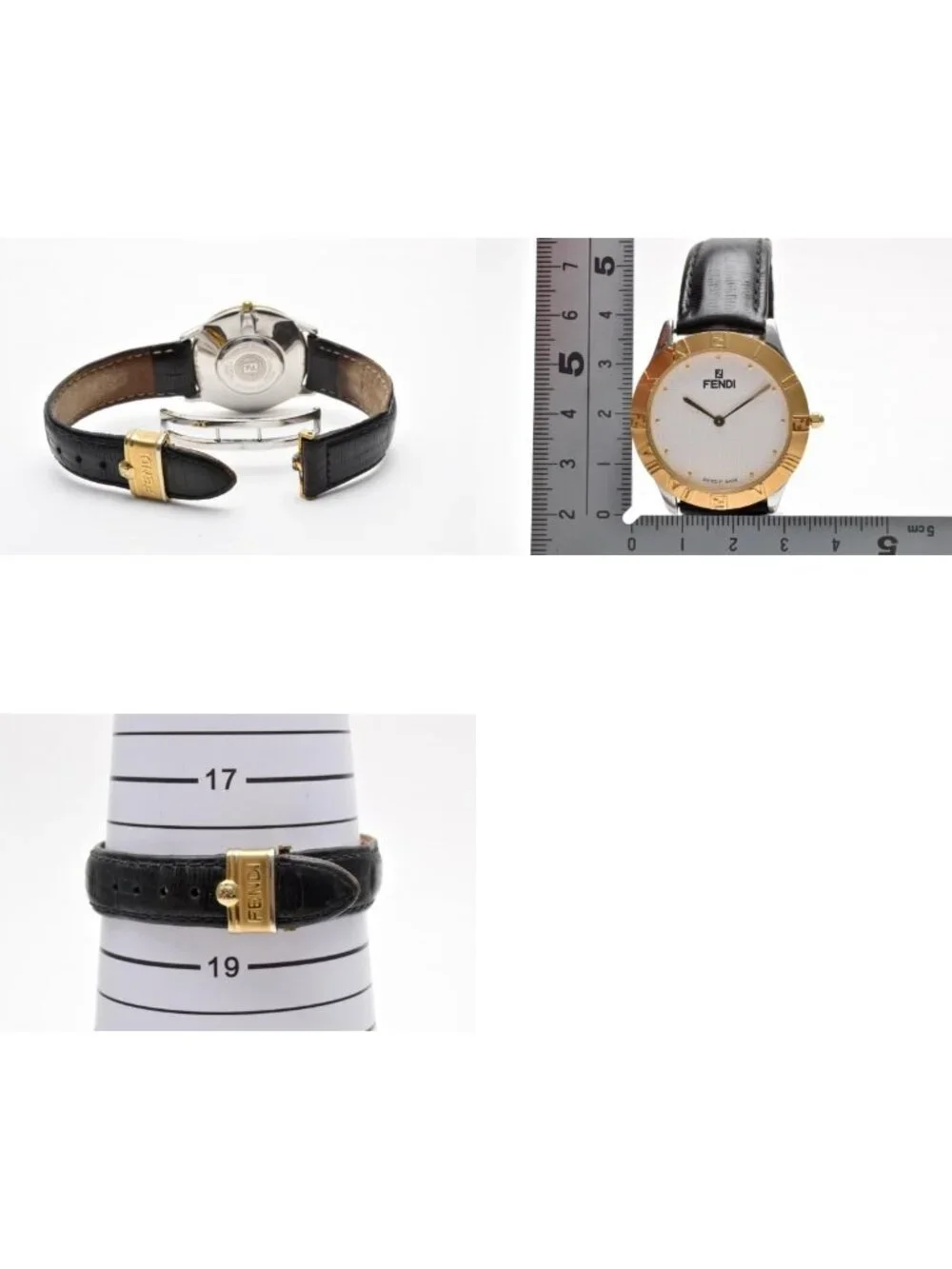 Fendi Orologi Quartz Watch White Dial Gold Plate Leather Strap 34.6 Vintage